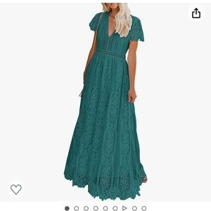 Dark Cyan Floral Lace Maxi Dress